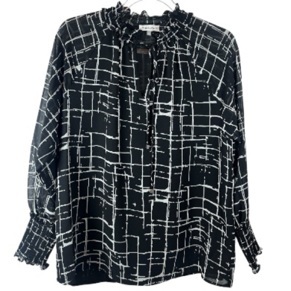 Calvin Klein Women's Printed Chiffon Peasant Blouse- Size Small